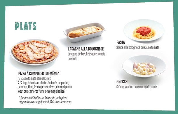 Les plats du menu enfant Del Arte